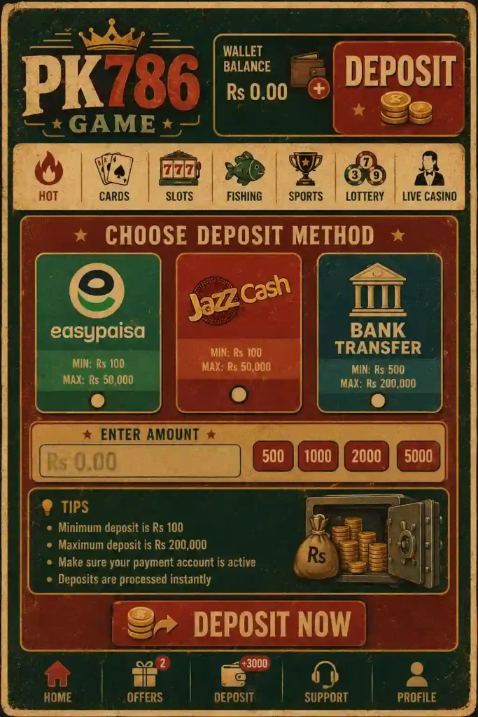 pk786 game deposit