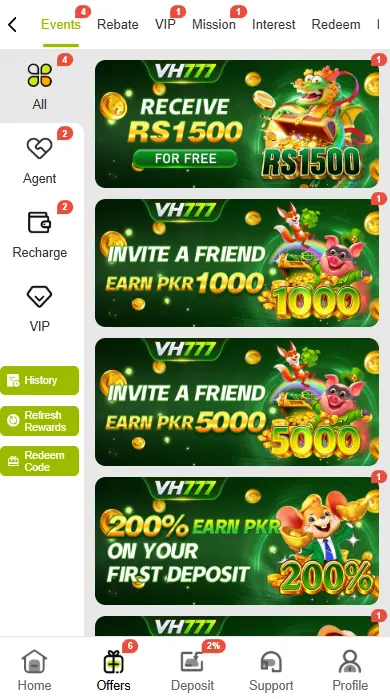 VH777 Game promotional banner featuring casino games and bonus offers
